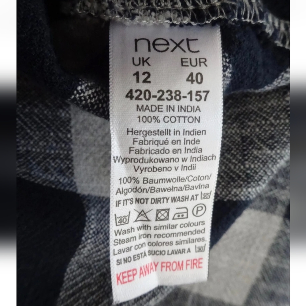 Next 12 shirt top casual cotton step hem boxy relaxed check long sleeved blue - Picture 12 of 12